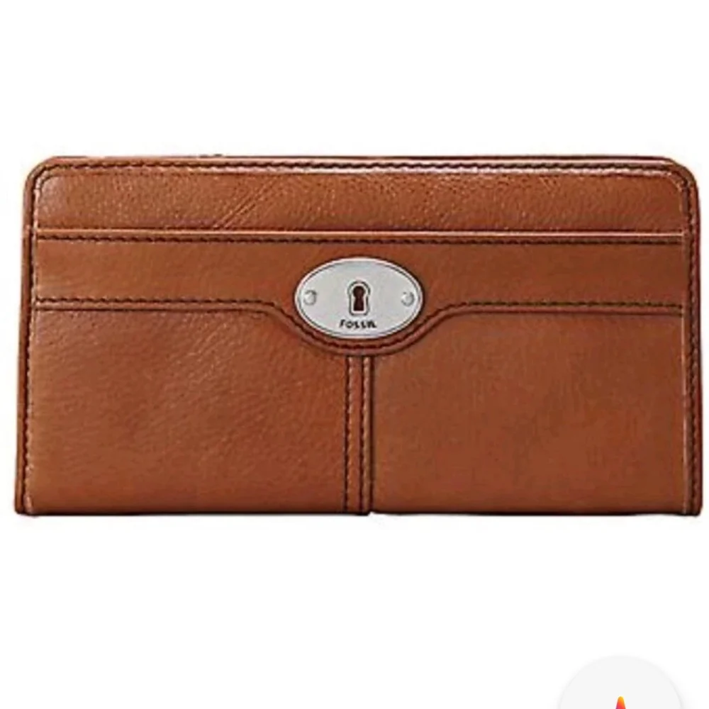 Fossil Marlow Clutch Wallet Brown Leather Zip Around Boho Hippie Southwestern